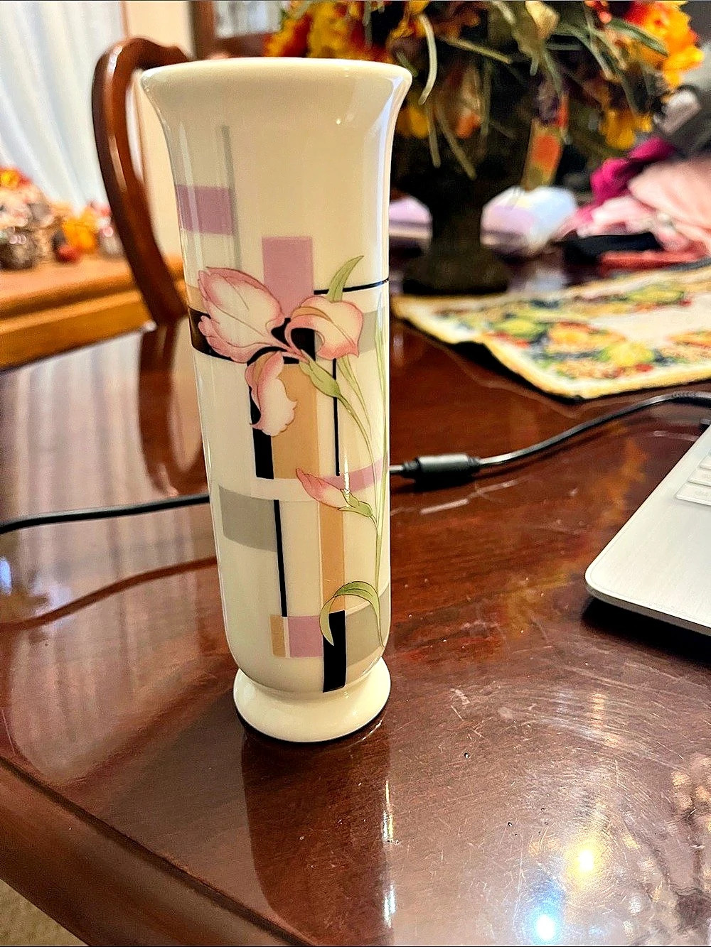 Russ Floral Cream & Cobalt Floral Ceramic Vase